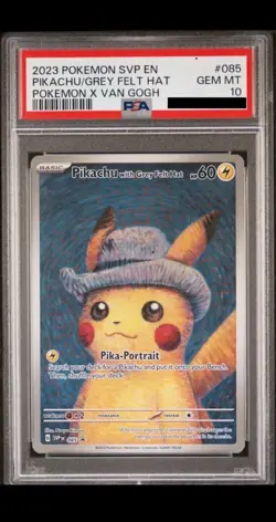 Pokemon Pikachu TCG Grey Felt Hat #085 Van Gogh Promo Card PSA 10 - Image 1