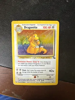 Pokemon TCG Dragonite Holo Rare Unlimited Card 4/62 Fossil Base Set 1999 - Image 1