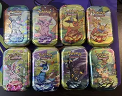 Pokemon Scarlet & Violet Prismatic Evolutions Mini Tin Complete Set of 8 Sealed - Image 1