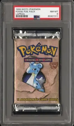 1999 WOTC Pokemon Unlimited Fossil Booster Foil Pack (Lapras) PSA 8 LIKELY HEAVY - Image 1