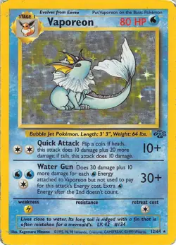 Vaporeon 12/64 Holo Rare Jungle Pokemon Unlimited Holo Damaged - Image 1