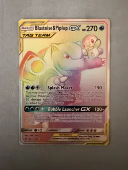 Pokemon TCG Blastoise & Piplup GX 253/236 Sm-Cosmic Eclipse Rainbow Rare Holo - Image 1