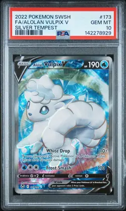 2022 POKEMON SWORD & SHIELD SILVER TEMPEST #173 FULL ART/ALOLAN VULPIX V PSA 10 - Image 1