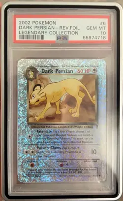 2002 POKEMON LEGENDARY COLLECTION #6 DARK PERSIAN-REVERSE FOIL PSA 10 - Image 1