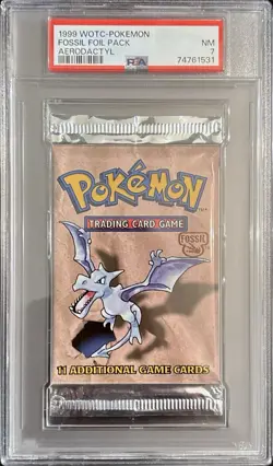 1999 WOTC Pokemon Unlimited Fossil Pack Aerodactyl PSA 7 - Image 1