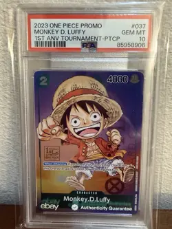 2023 One Piece EN Monkey D Luffy 1st Anniversary Tournament PTCP #037 PSA 10 GEM - Image 1