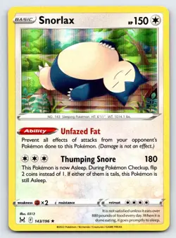Snorlax 143/196 Holo Rare Lost Origin Pokemon Holo Near Mint - Image 1