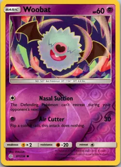 Woobat 87/236 Common Cosmic Eclipse Pokemon Reverse Holo Near Mint - Image 1