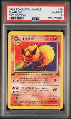 1999 POKEMON JUNGLE 1ST EDITION #19 FLAREON PSA 8 - Image 1