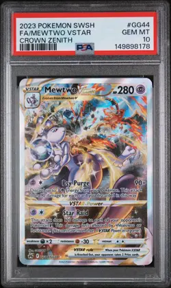 2023 Pokemon Sword & Shield Crown Zenith- FA Mewtwo VSTAR GG44 PSA 10 - Image 1