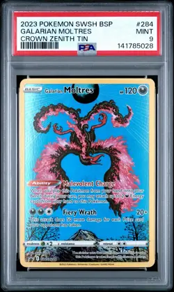 2023 POKEMON SWSH BLACK STAR PROMO CROWN ZENITH TIN #284 GALARIAN MOLTRES PSA 9 - Image 1
