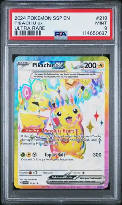 Pikachu Ex 219 Ultra Rare Pokemon Ssp En-Surging Sparks NM PSA 9 - Image 1