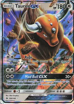 Tauros GX 100/149 Holo Ultra Rare SM Base Set Pokemon - Image 1