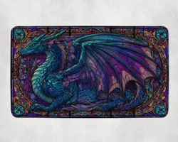 MTG Playmat | Blue Dragon Stained Glass Themed Playmat | Unofficial MTG Playmat - Image 1