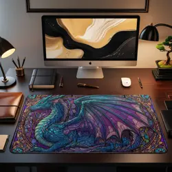 MTG Playmat | Blue Dragon Stained Glass Themed Playmat | Unofficial MTG Playmat - Image 2