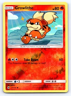Growlithe 21/149 Common SM Base Set Pokemon Reverse Holo Lightly Played - Image 1