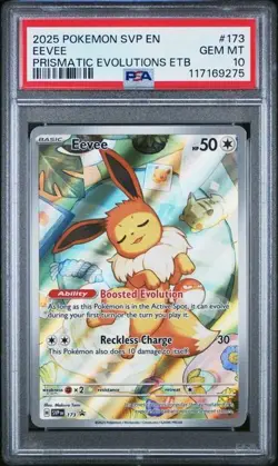 2025 Pokemon SVP EN Prismatic Evolutions ETB Eevee #173 PSA 10 - Image 1