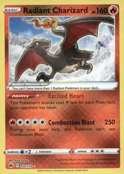 Radiant Charizard 020/159 Rare Crown Zenith Pokemon Holo Near Mint - Image 1