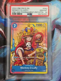 2024 One Piece English Monkey D. Luffy #043 2nd Anniversary TOURNAMENT PSA 10 - Image 1