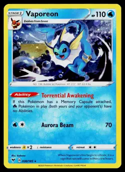 Vaporeon 030/185 Cosmo Holo Promo Pokemon Near Mint - Image 1