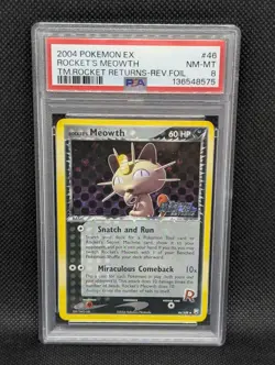 2004 POKEMON EX TEAM ROCKET RETURNS ROCKET'S MEOWTH #46 REVERSE HOLO STAMP PSA 8 - Image 1
