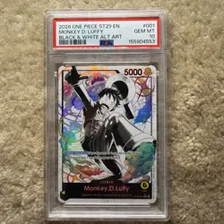 2026 ONE PIECE STARTER DECK ST29-BLACK/WHITE ALT ART #001 MONKEY D. LUFFY PSA 10 - Image 1