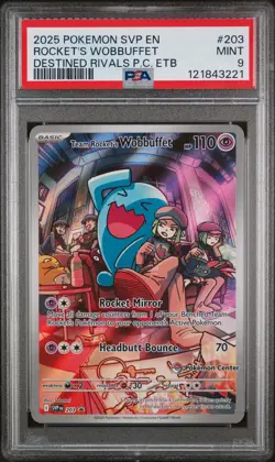 2025 POKEMON DESTINED RIVALS POKEMON CENTER ETB TEAM ROCKET'S WOBBUFFET PSA 9 - Image 1