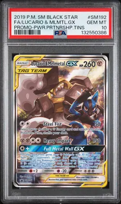 2019 POKEMON SM BLACK STAR PROMO #SM192 FULL ART/LUCARIO & MELMETAL GX PSA 10 - Image 1