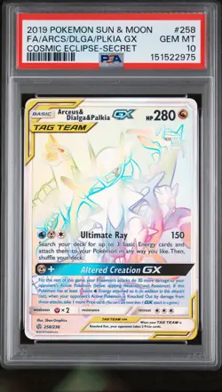 PSA 10 - Fa/Arcs/Dlga/Plkia Gx 258 Pokemon Sun & Moon Cosmic Eclipse - Image 1