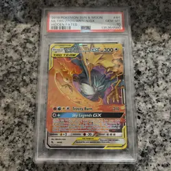 2019 POKEMON SUN & MOON HIDDEN FATES #44 MOLTRES & ZAPDOS & ARTICUNO GX PSA 10 - Image 1
