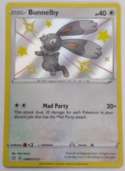 Pokemon TCG Bunnelby SV097/122 Shining Fates Shiny Holo Rare Basic 40 HP English - Image 1