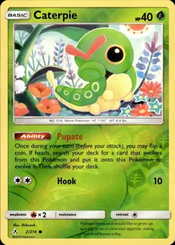 CATERPIE 2/214 C UNBROKEN BONDS POKEMON REVERSE HOLO NEAR MINT - Image 1