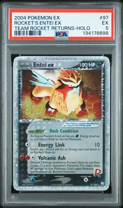 2004 Pokemon Ex Team Rocket Returns Holo Rocket's Entei Ex #97 PSA 5 - Image 1