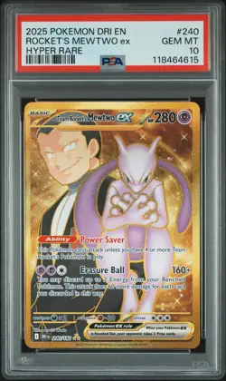 2025 POKEMON DRI EN-DESTINED RIVALS HYPER RARE TEAM ROCKET'S MEWTWO EX PSA 10 - Image 1