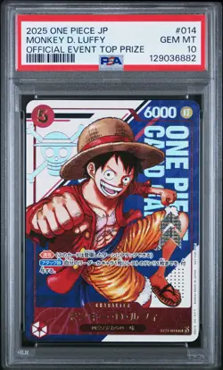 2025 ONE PIECE JPN PROMOS OFFICIAL EVENT TOP PRIZE #014 MONKEY D. LUFFY PSA 10 - Image 1