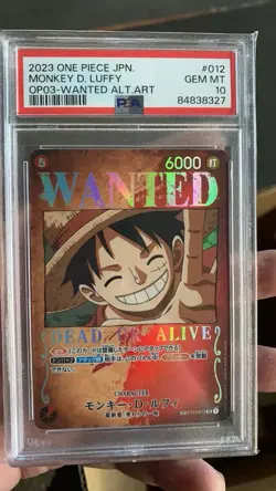 Bandai One Piece 2023 Monkey D. Luffy OP03-Wanted 012 Alternate Art Holo PSA 10 - Image 1