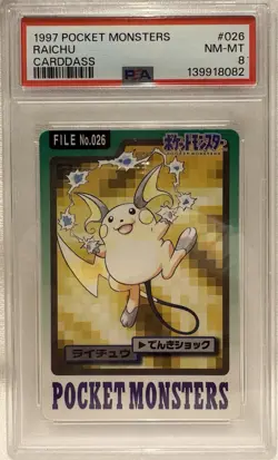 1997 Pokemon Pocket Monsters Japanese Carddass PSA 8 Raichu NM-MT #026 - Image 1
