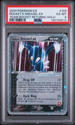 2004 POKEMON EX TEAM ROCKET RETURNS #103 ROCKET'S SNEASEL EX-HOLO PSA 6 - Image 1