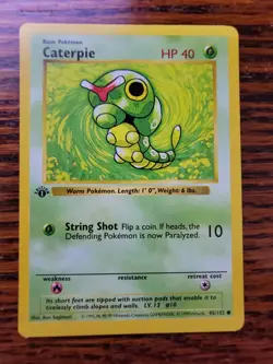LP Caterpie 45/102 1st Edition Shadowless Base Set - Vintage Pokemon Card - WOTC - Image 1