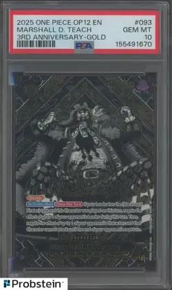 2025 One Piece OP12 EN Marshall D Teach 3rd Anniversary Gold PSA 10 GEM MINT - Image 1