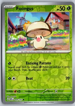 Foongus 009/197 Common Obsidian Flames Pokemon Reverse Holo Near Mint - Image 1