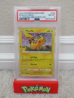 2020 POKEMON SWSH BSP PIKACHU HOLO '21 GENERAL MILLS 25TH ANNIVERSARY #039 PSA 8 - Image 1