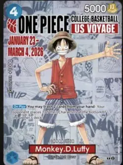 One Piece Monkey.D.Luffy College Basketball US Voyage Promo Card Luffy Rutgers - Image 1