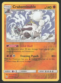 Crabominable 122/236 Rare Cosmic Eclipse Pokemon Reverse Holo Lightly Played - Image 1