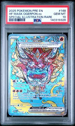 2025 POKEMON PRE EN-PRISMATIC EVOLUTIONS #148 HEARTHFLAME MASK OGERPON EX PSA 10 - Image 1