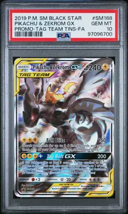 2019 POKEMON SM BLACK STAR PROMO #SM168 FULL ART/PIKACHU & ZEKROM GX PSA 10 - Image 1