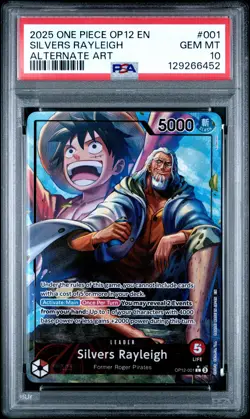 2025 ONE PIECE OP12-LEGACY OF THE MASTER #001 SILVERS RAYLEIGH ALT ART PSA 10 - Image 1