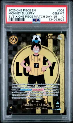 2025 ONE PIECE PROMOS BVB X ONE PIECE MATCH DAY 2025 #003 MONKEY D. LUFFY PSA 10 - Image 1