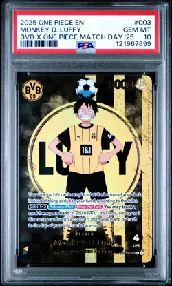 2025 ONE PIECE PROMOS BVB X ONE PIECE MATCH DAY 2025 #003 MONKEY D. LUFFY PSA 10 - Image 1