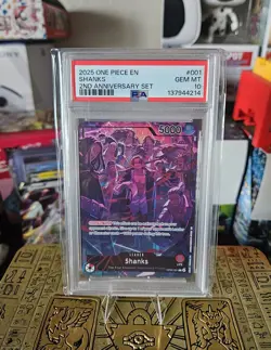 2025 ONE PIECE OP09 001 SHANKS ENGLISH 2ND ANNIVERSARY SET LEADER PROMO PSA 10 - Image 1